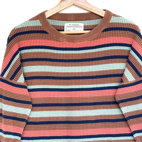 REI Co-op Women’s Lg Wallace Lake Waffle striped Sweater Multicolor Long Sleeve - Picture 3 of 14